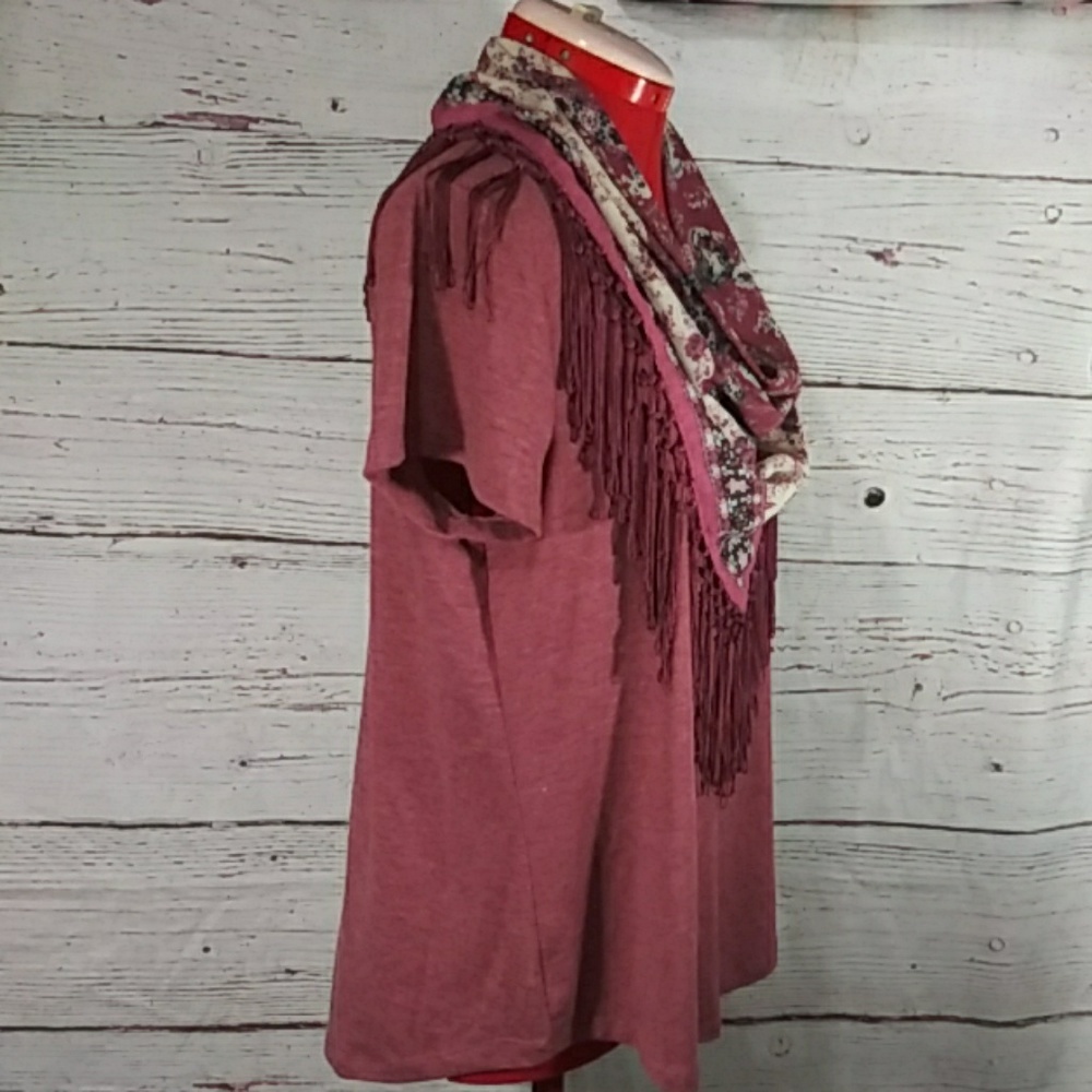 Style & co Women T-Shirt With Fringe Scarf Sz S - Picture 4 of 8